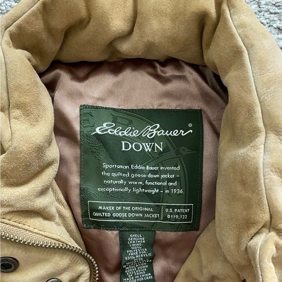 Leather down Puffer Vest in light brown / tan quilted goose down - Picture 5 of 5